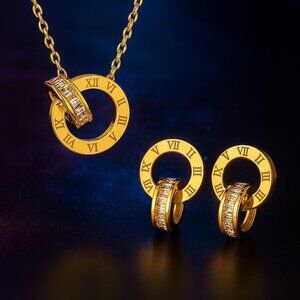 Timeless Elegance: 18K Gold Plated Roman Numeral Minimalist Jewelry Set ✨